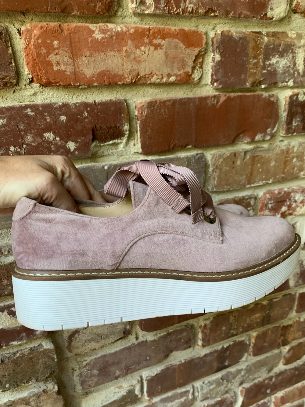Zara Mauve Velvet Platform Lace-Up Sneakers